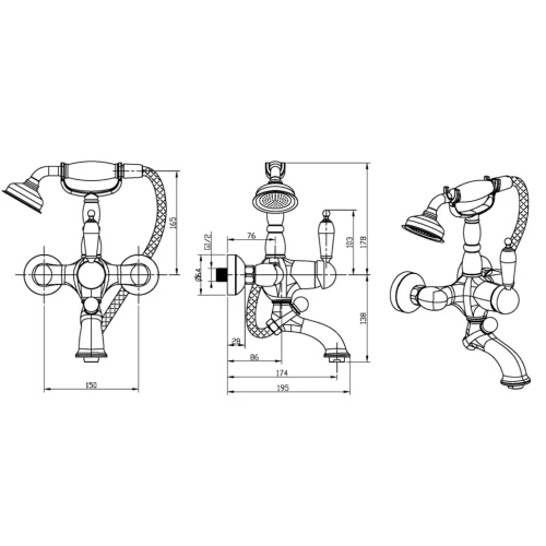Купить купить смеситель для ванны, boheme tradizionale nero, хром арт. 243