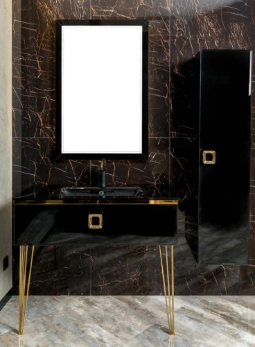 Купить купить тумба под раковину, подвесная, armadi art lucido, черный арт. 770-100-b