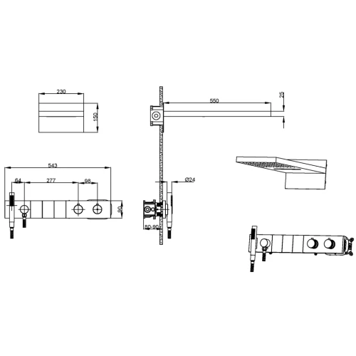 Купить купить встроенная душевая система с изливом с термостатом, трехпозиционная black, boheme zodiac арт. 133-2-b
