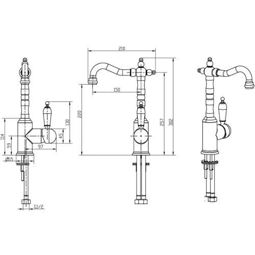 Купить купить смеситель для раковины, boheme tradizionale nero, хром арт. 242