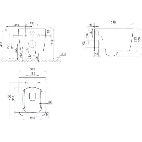 Купить купить подвесной унитаз с функцией биде (без крышки), boheme zen, 967-2 цвет: белый