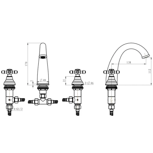 Купить купить смеситель для раковины, boheme tradizionale oro, золото арт. 297