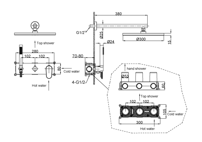 Купить купить смеситель встроенный для душа с верхней лейкой matt gold, boheme spectre арт. 454-mg