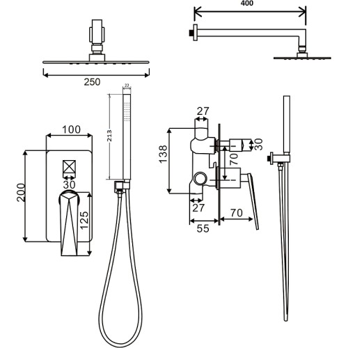 Купить купить смеситель встроенный с изливом shine gun metal, boheme venturo арт. 374-sgm-2