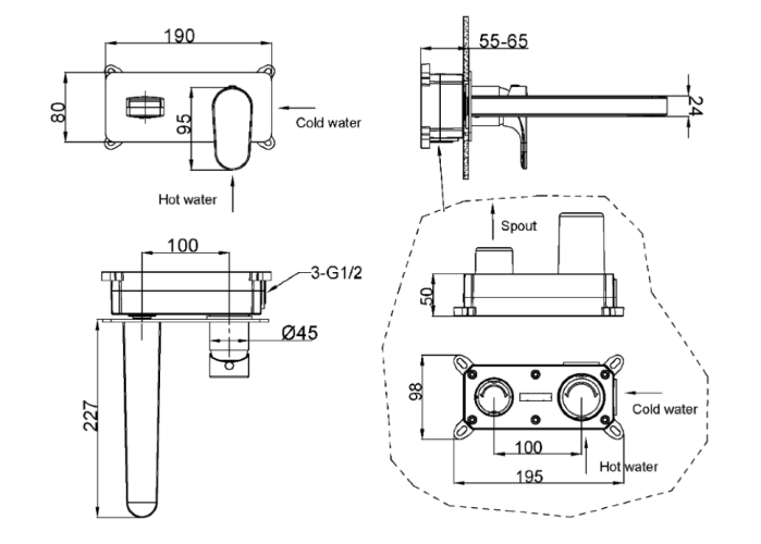 Купить купить смеситель для умывальника из стены, boheme spectre, 455-mg цвет: золото