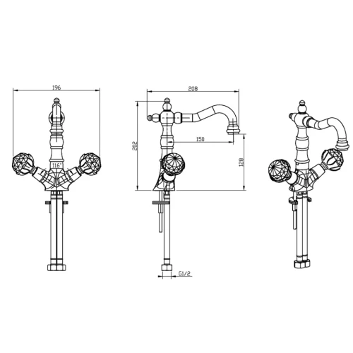 Купить купить смеситель для раковины, boheme imperiale presente, золото арт. 332