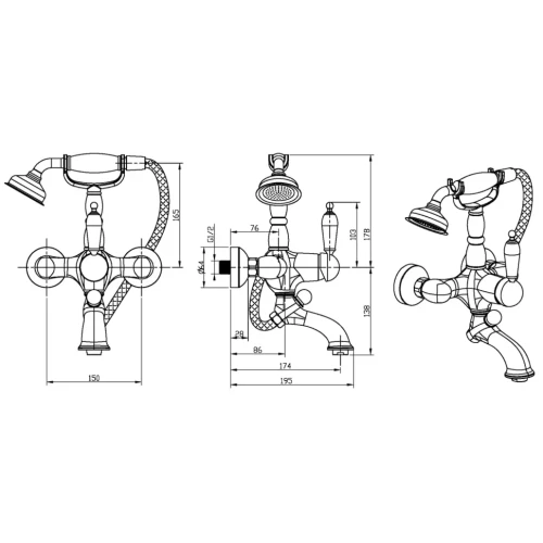 Купить купить смеситель для ванны, boheme imperiale presente, золото арт. 323