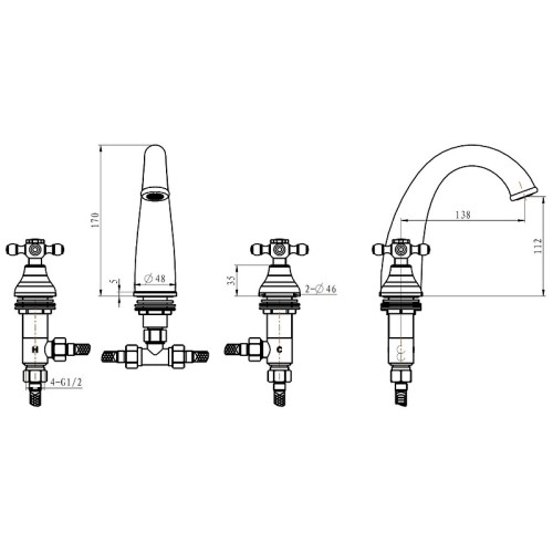 Купить купить смеситель для раковины, boheme royal cristal, золото арт. 297-royal/crst-black