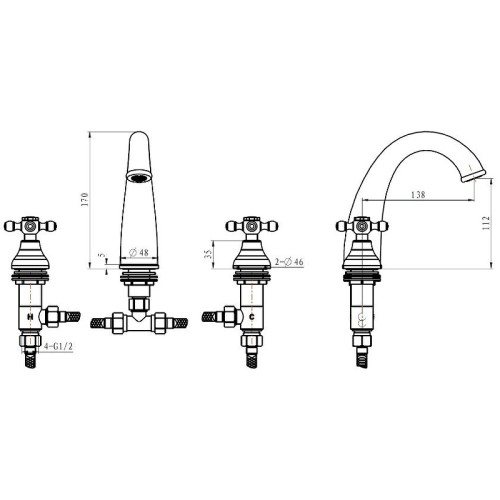 Купить купить смеситель для раковины, boheme royal cristal, золото арт. 297-royal