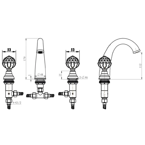 Купить купить смеситель для раковины, boheme imperiale presente, золото арт. 337
