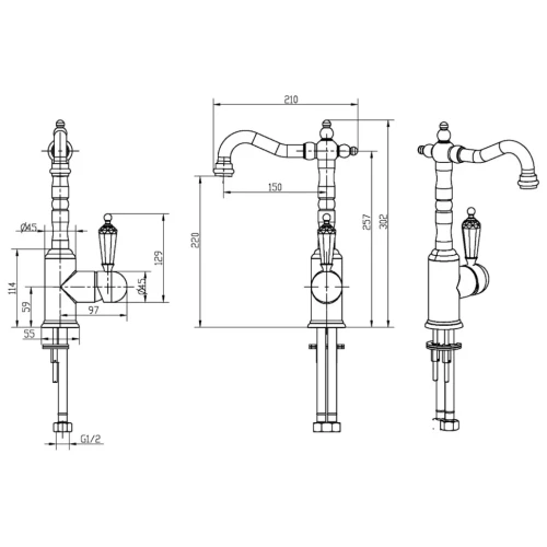 Купить купить смеситель для раковины, boheme imperiale presente, золото арт. 322
