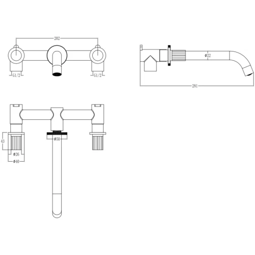 Купить купить смеситель из стены на 3 отв., boheme elegante, 152-2-b-el цвет: черный