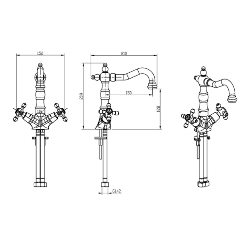 Купить купить смеситель для раковины, boheme royal cristal, хром арт. 272-royal/crst