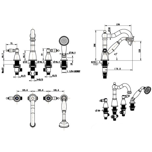 Купить купить смеситель на борт ванны, boheme tradizionale oro, золото арт. 395-mr-w