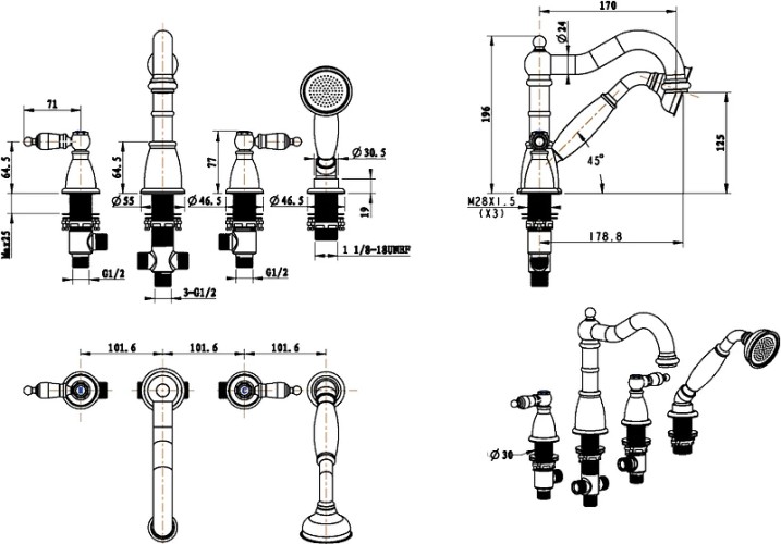 Купить купить смеситель на борт ванны, boheme royal cristal, золото арт. 395-royal