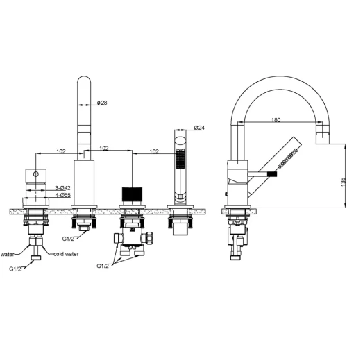 Купить купить смеситель на борт ванны, boheme uno, золото арт. 460-mg
