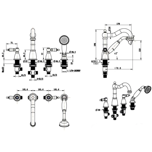 Купить купить смеситель на борт ванны, boheme royal cristal, золото арт. 395-royal/crst