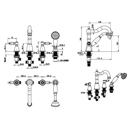 Купить купить смеситель на борт ванны, boheme camelia, золото арт. 395-camelia